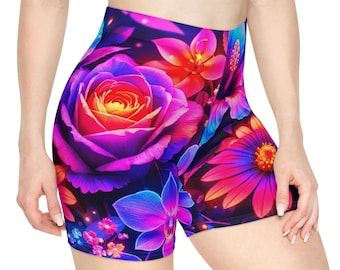 Pantalones cortos de ciclista Wilderkind con estampado floral neón / Flores tropicales vibrantes