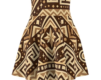 Falda skater con estampado geométrico tribal / Estampado floral azteca marrón