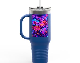 Neon Blommig Trädgård 40oz Resemugg | Klarlila Rosa Blommor
