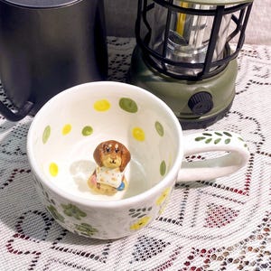 Custom Pet Mug with Figurine – Personalized Dog or Cat Coffee Cup – Handmade Ceramic Gift for Pet Lovers – Peekaboo Tea Mug