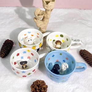 Custom Pet Mug with Figurine – Personalized Dog or Cat Coffee Cup – Handmade Ceramic Gift for Pet Lovers – Peekaboo Tea Mug