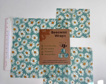 3 piece Beeswax wrap starter pack - reusable eco friendly food safe homemade wraps for kitchen storage - zero waste - unique gift bees