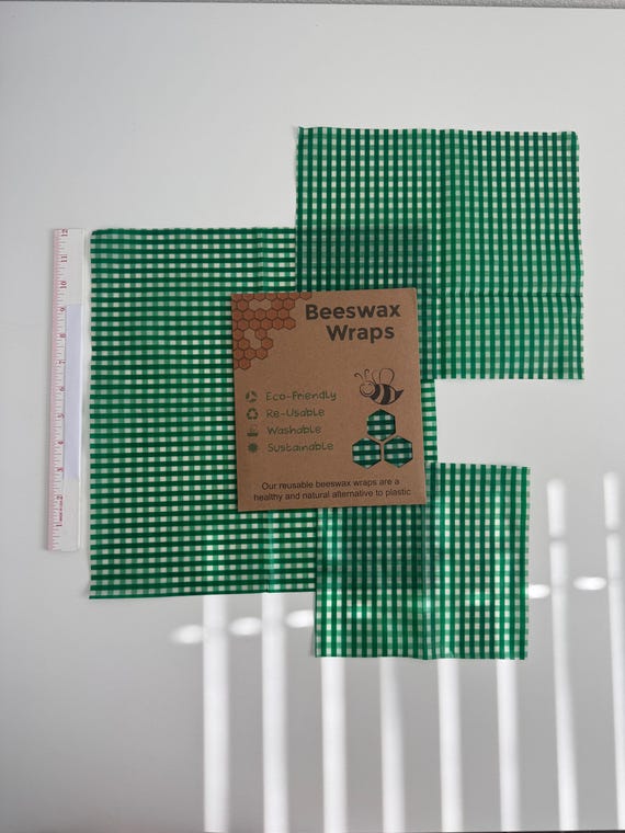 3 piece Beeswax wrap starter pack - reusable eco friendly food safe homemade wraps for kitchen storage - zero waste - unique gift bees