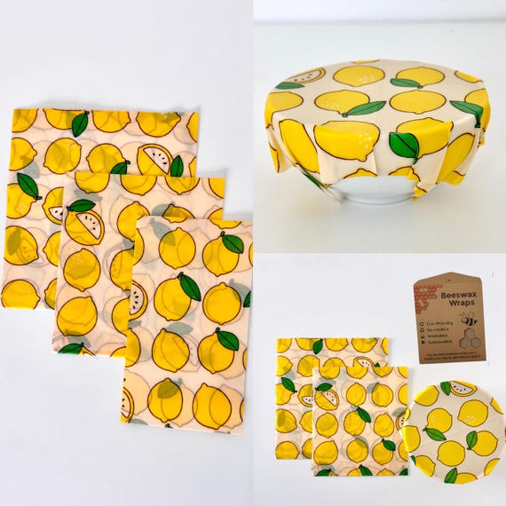 3 piece Beeswax wrap starter pack - reusable eco friendly food safe homemade wraps for kitchen storage - zero waste - unique gift bees