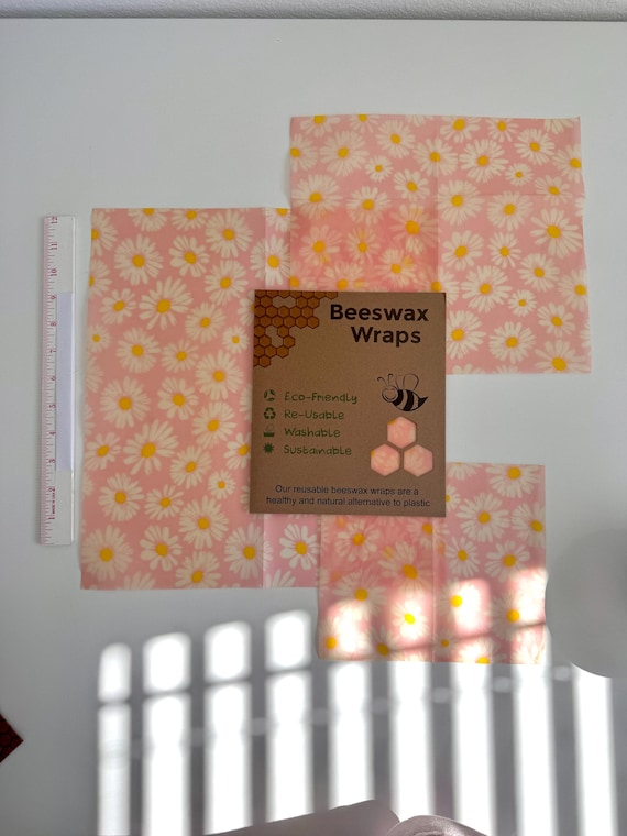 3 piece Beeswax wrap starter pack - reusable eco friendly food safe homemade wraps for kitchen storage - zero waste - unique gift bees