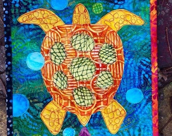 Sea turtle, jellyfish ocean Wall Art/Tablerunner, 44"x11"