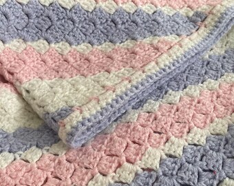 Couverture au crochet / Couverture d'angle / Couverture rose blanc violet / Couverture moyenne / Couverture faite main / Couverture au crochet / Afghan