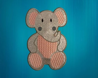 Elephant applique embroidery machine pattern 5x7" hoop