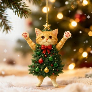 Decorazione natalizia a forma di gatto stravagante - Graziosa decorazione a forma di gatto in acrilico, divertente regalo di Natale a forma di gattino, Natale per gli amanti dei gatti, graziosa decorazione natalizia per animali domestici
