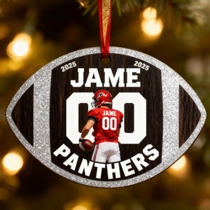 Custom Football Ornament, Personalized Name, Team Name & Number, 2-Layer Glitter Wood Ornament, Sports Christmas Gift for Player Fans