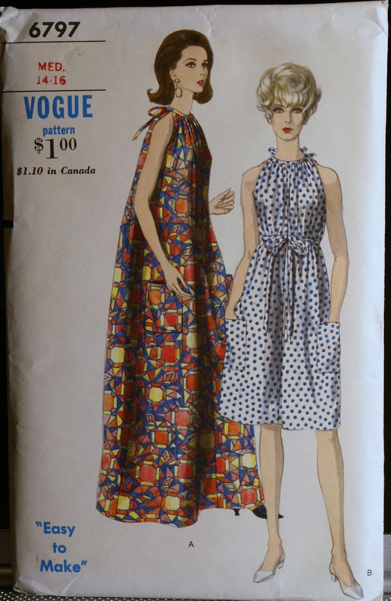 Vogue 6797 Vintage 60s Sewing Pattern Misses Dress or Muu Muu Etsy