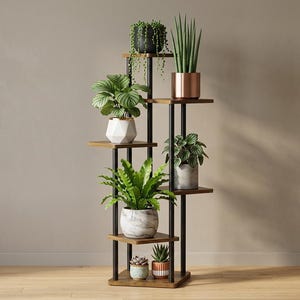 6 niveaus houten plantenstandaard, moderne boerderij hoekplank, displayrek met meerdere niveaus