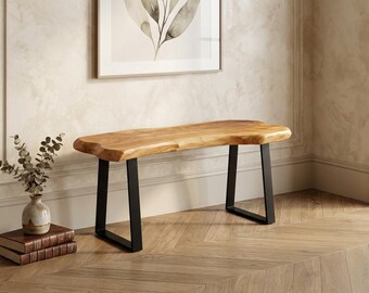 Live Edge Cedar Bench, Rustic Entryway Seat, Modern Industrial Stool, Plant Stand