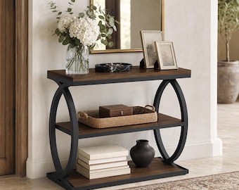 Narrow Modern Farmhouse 3-Tier Side Table, Rustic Wood Bedside Nightstand