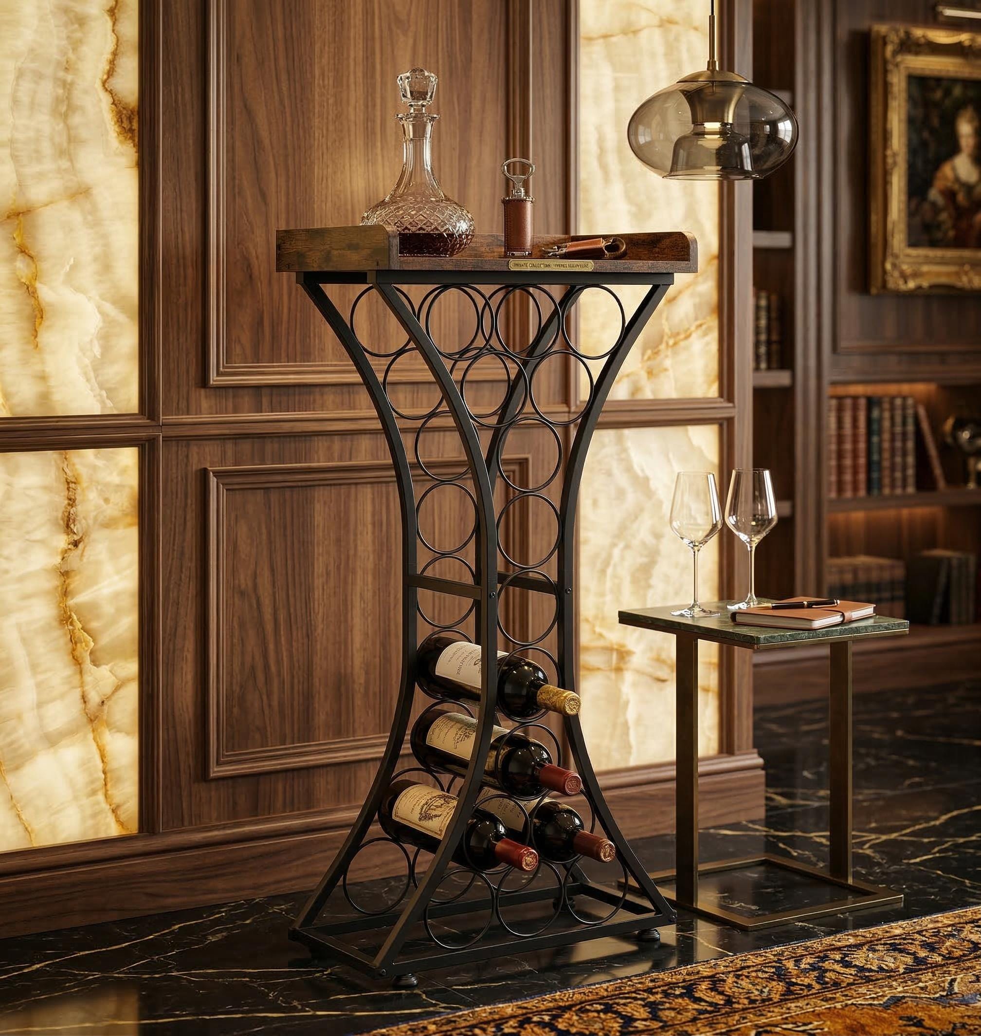 15 Bottle Wine Rack, Modern Curved Metal Wood Stand With Shelf - Etsy