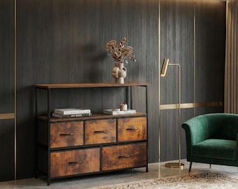 Rustic Brown 5-Drawer Dresser TV Stand Entertainment Center Storage Cabinet