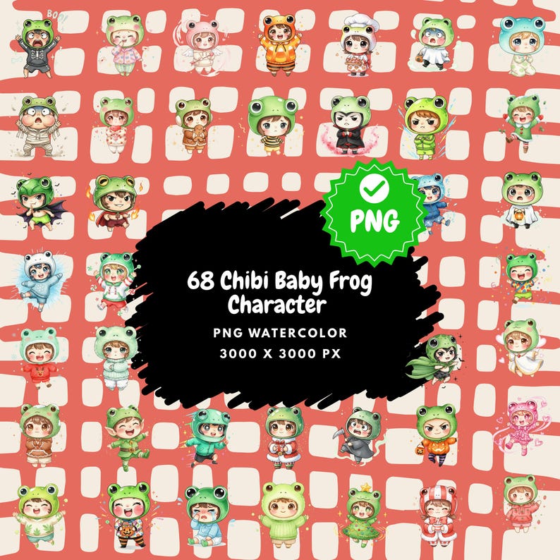 68 Watercolor Chibi Frog Clipart Bundle, Commercial Use (PNG Digital ...