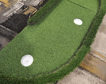 Campo de minigolf portátil: diseños dinámicos entrelazados (61 x 122 cm y 61 x 61 cm).