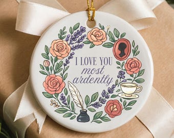 Pride and Prejudice-ornament, kerstcadeau 'I Love You Most Ardently', leesgrage ornamenten, Jane Austen fancadeau, romantisch cadeau voor haar