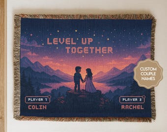 Personalized Gamer Couple Blanket, Custom 8-Bit Pixel Art Wedding Throw, Retro Video Game Love Gift, Anniversary or Nerdy Home Decor