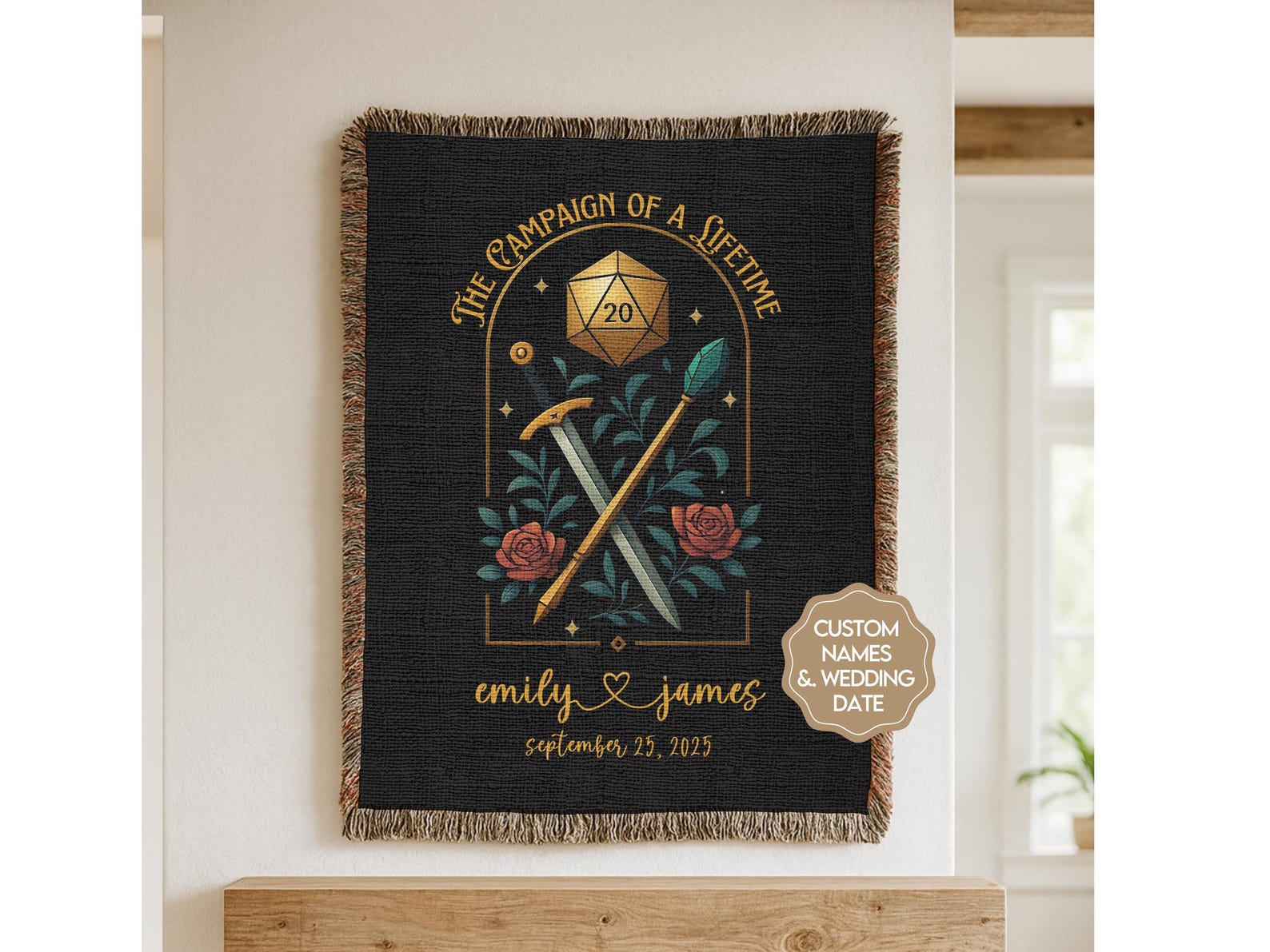 Personalized DnD Wedding Blanket,- 52'' × 37''