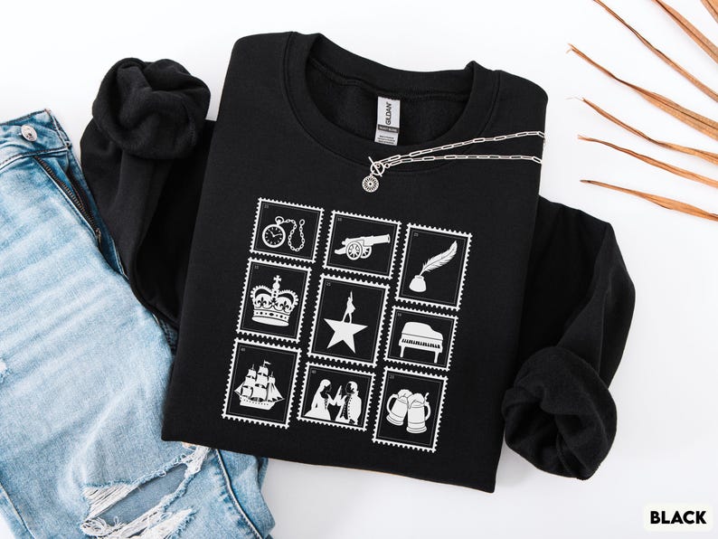 Sudadera Hamilton, sudadera con estampado de teatro musical, regalo de Hamilton para amantes del teatro, regalo para fanáticos de Broadway, amante de los musicales de Broadway Black