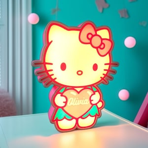 Custom Kitty Lamp Cat Night Light Cute Room Decor Stuff Decorations for Girls Bedroom Gifts for Desk, Multicolor Led, With Remote
