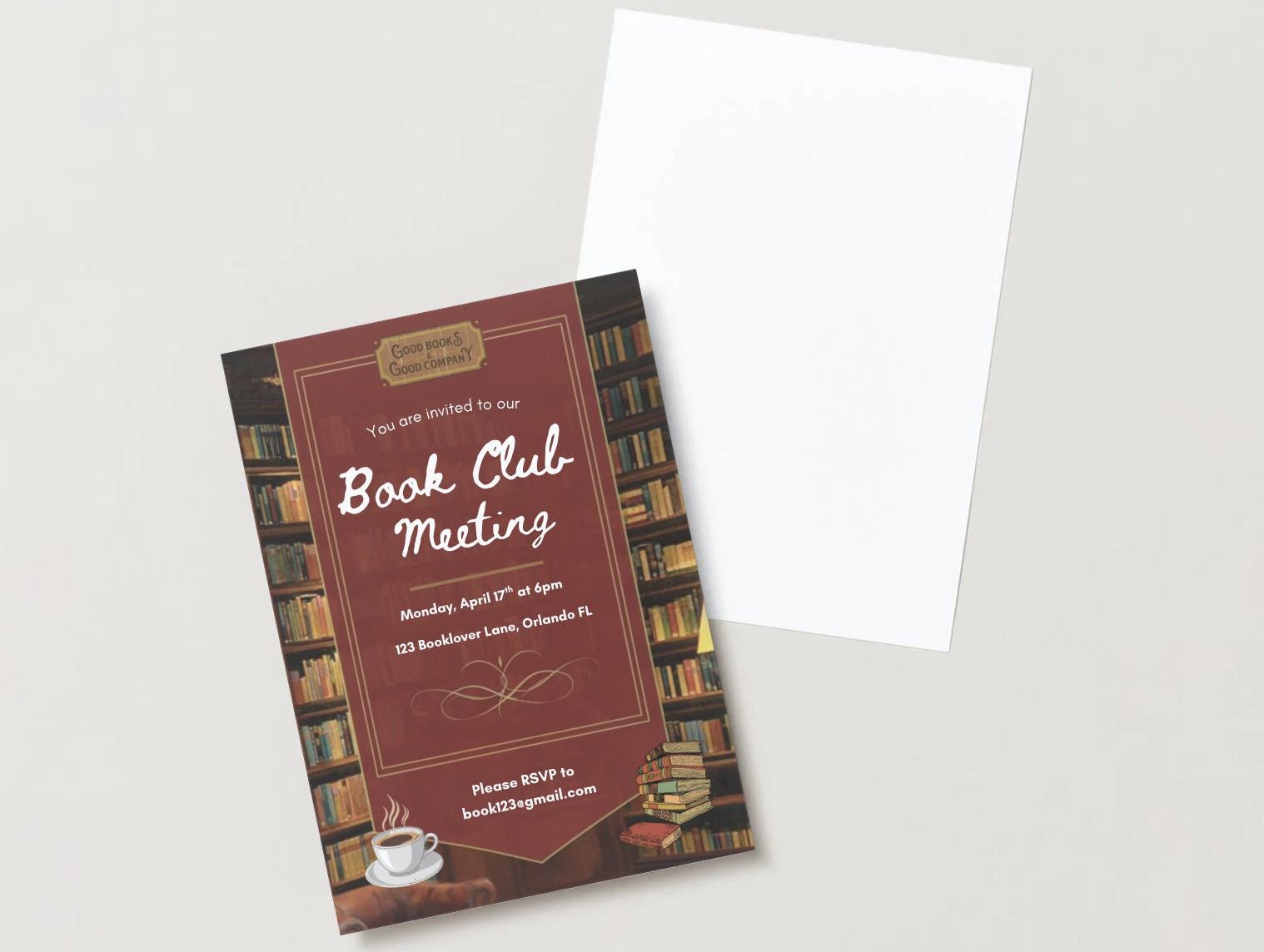 Book Club Invitation Template | Library Theme, Editable Canva Invite ...