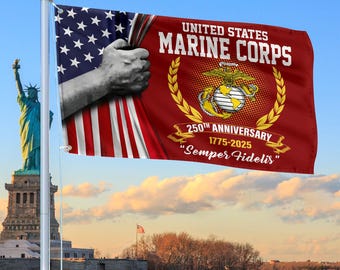 USMC 250th Anniversary Marine Corps Grommet Flag, Marine Veteran Gift, Semper Fi Patriotic Decor