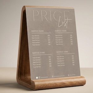 Modello di listino prezzi stampabile, tariffario neutro, parrucchiere, truccatore, fiorista, estetista, scansiona per pagare, menu dei servizi da tavolo, Canva