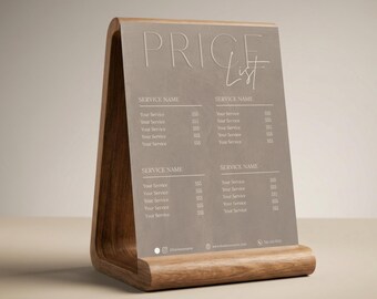 Price List Template Printable Neutral Rate Card Hair Boutique Makeup Artist Florist Esthetician Scan to Pay Tabletop Service Menu Canva