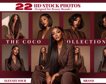 Black Women Stock Photos: Beauty Brand Images for Social Media (Digital Download, 22 Images)