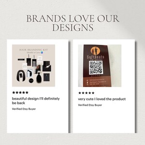 A warm cream slide showing multiple five star review cards from beauty brands praising the dark brown luxury price list template and scan to pay bundle for its professional design quality, ease of customisation in Canva, and premium editorial aesthetic for hair salon owner, wig seller, nail tech, lash tech, and esthetician