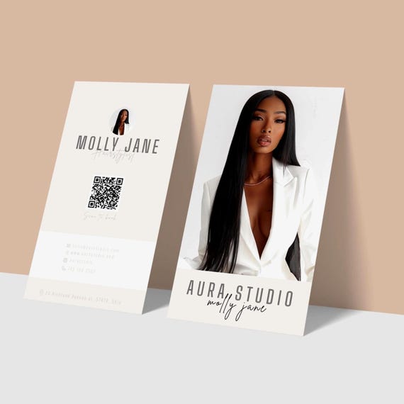 Hairstylist Business Card Beauty Salon QR Code Networking Esthetician Lash Tech  Extension Wig Maker Minimalist Photo Canva Digital Download