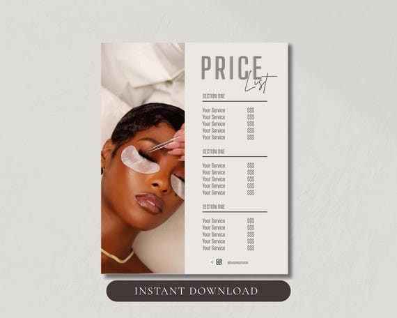 Lash Price List Template Editable Canva Service Menu Digital Download Beige Beauty Flyer Extension Volume Classic Hybrid Appointment Sheet