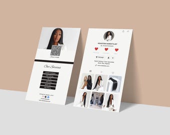 Hair Business Card Template TikTok Instagram Feed QR Code Photo Services List Hairstylist Salon Wig Install Minimalist Professional Digital