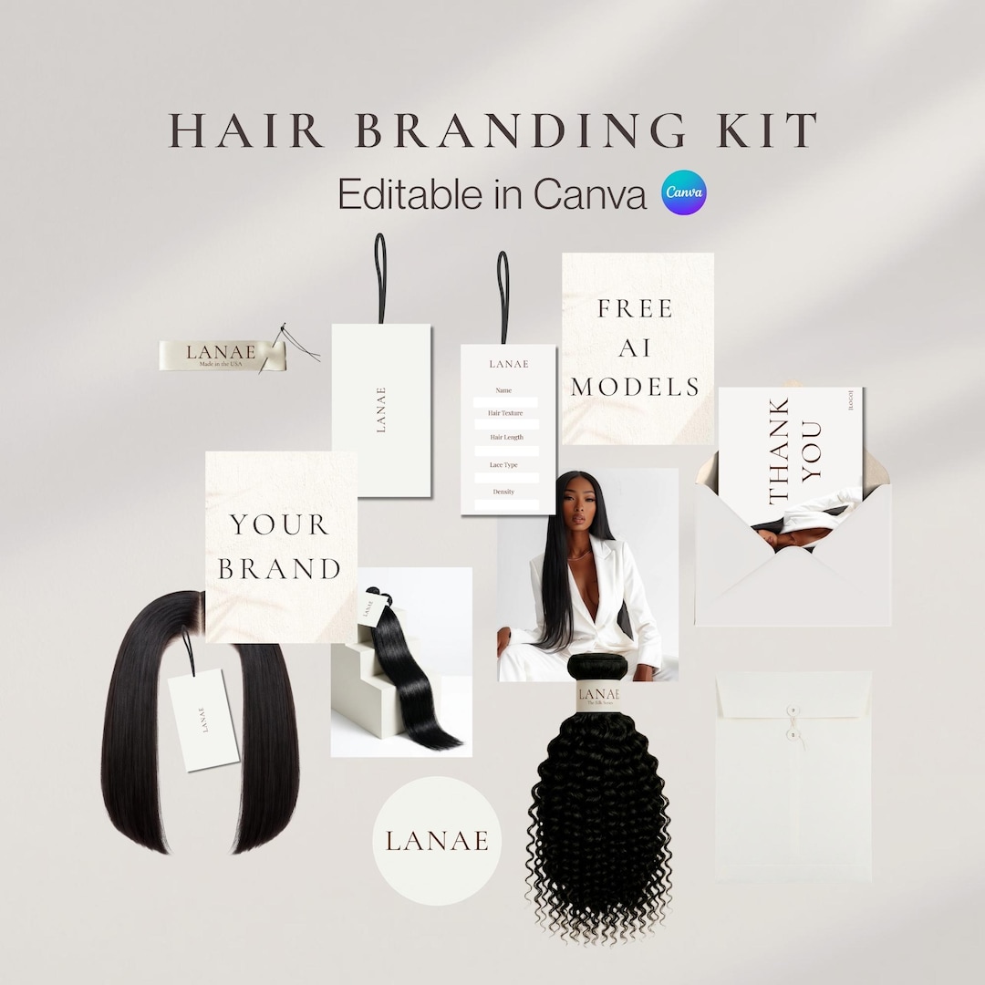 Hair Draw Label Hair Branding Kit: Hair Care Cards, Hair Tags, Labels and Stickers ...