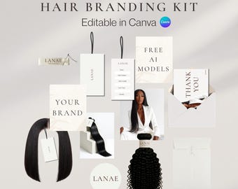 Hair Branding Kit: Hair Care Cards, Hair tags, Labels and Stickers (Canva Template)