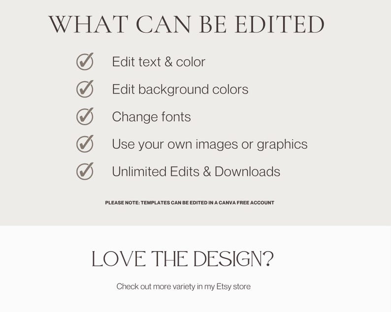 Clean neutral slide listing bundle contents including price list size 4x11, Canva access link, and fully editable in a free Canva account;