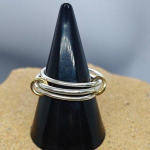 Two‑Tone Sterling Silver Multi Band Ring with Gold Accents |Valentine’s Day Gift| Dainty Stacking Jewelry for Her| Interlock Ring|