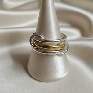 Two‑Tone Sterling Silver Multi Band Ring with Gold  Ring|  Valentine's day Gift| Minimalist Jewelry Ring For Her| Interlock Ring