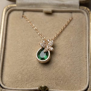 Butterfly Necklace Green Emerald Pendant | 925 Sterling Silver Gold Plated | Dainty Diamond Accent Gift For Women | Mother's Day Gift