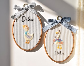 Felted Goose Nursery Wall Art: Personalized  Handmade Needle Felt Hoop, Baby Room Decor