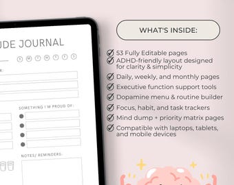 ADHD Daily Planner for Adults | Printable Focus Journal | Executive Dysfunction Organizer | Neurodivergent Productivity | Task Management.