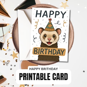 Printable ferret birthday card, kids party invite, pet-themed parties, digital files, instant download