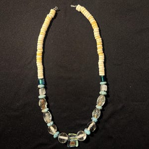 Bone, murano glass, blown glass, and stone necklace