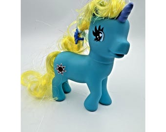 My Little Pony 1981 Blue Teal Toy Vintage 3-16-81 Yellow Glitter Hair Star Logo