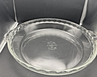 Vintage PYREX #229 Fluted Glass Deep Dish Pie Pan Plate Tab Handles USA Made