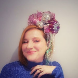 Pink mermaid crown, glitterball disco headdress, undersea sparkly headpiece image 5