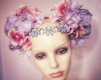 Two matching flower crowns,  bridesmaids flower headdress, flower crown set, jewelled fairy flower headpiece, girl's hairband